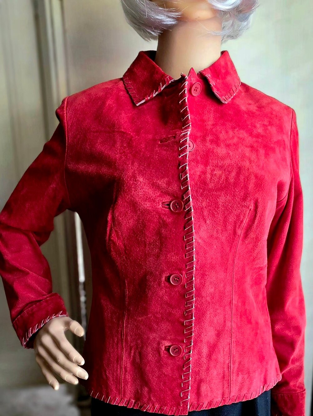 Brandon Thomas Petite PP Red Suede Leather Jacket Whipstitch Vintage